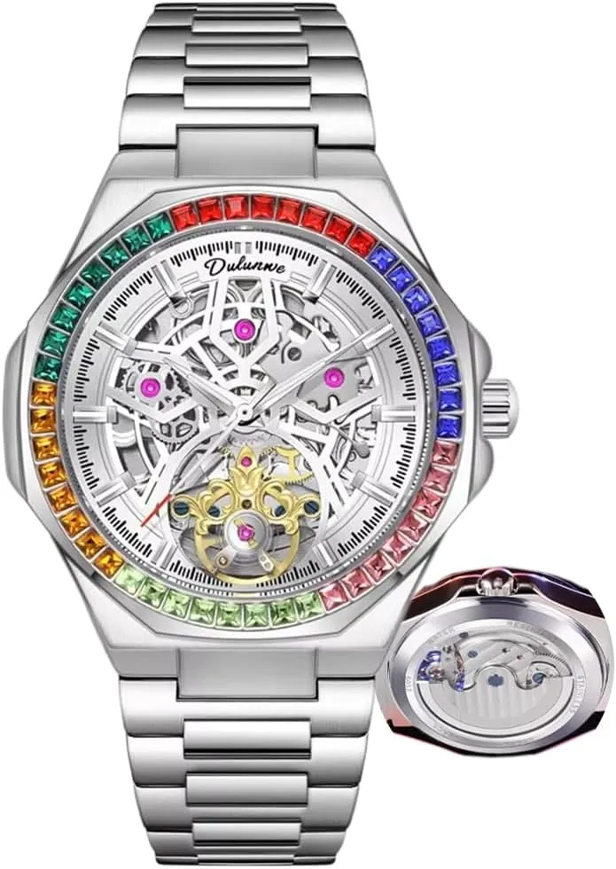 Watches Stainless Steel Waterproof Automatic Watch Skeleton Flywheel Male Wristwatch Rainbow inhibition fever application Diamond Bezel Man Clock Luxury Mens Mechanical 