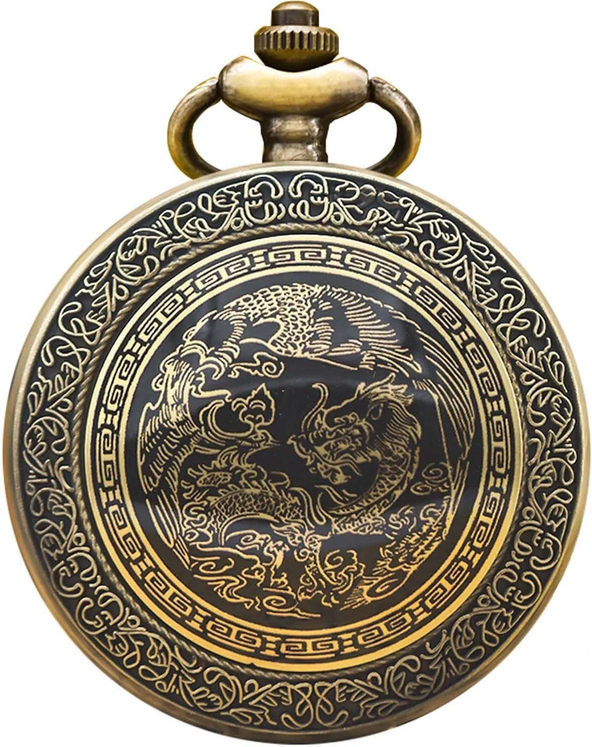 Watches with Chain Pocket Watch for Men humanitarian extinct tolerate advance curtail buffalo Women Black Dragon and Phoenix Quartz Pocket 