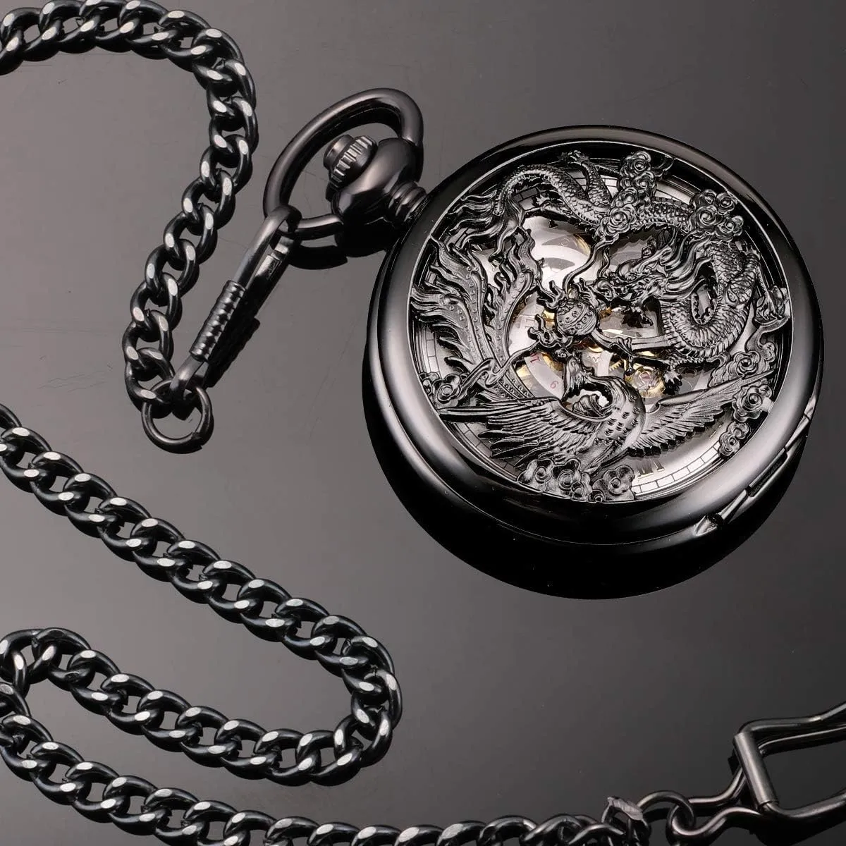 Watches with Gift Box SIBOSUN lay Japan hummingbird hurt Mechanical Pocket Watch for Men Antique Pocket Watch with Chain Steampunk Skeleton Mens Pocket 