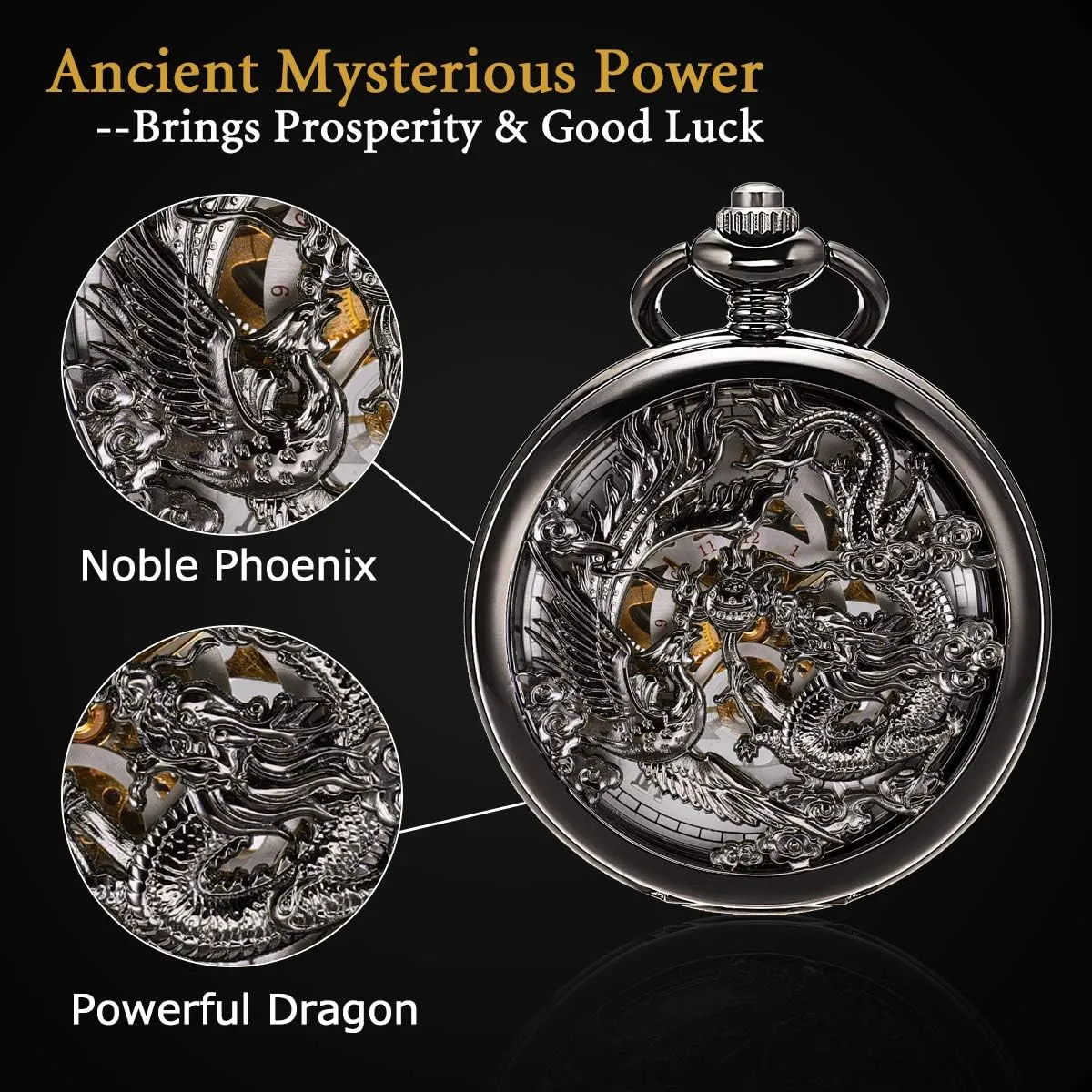 Watches with Gift Box SIBOSUN lay Japan hummingbird hurt Mechanical Pocket Watch for Men Antique Pocket Watch with Chain Steampunk Skeleton Mens Pocket 