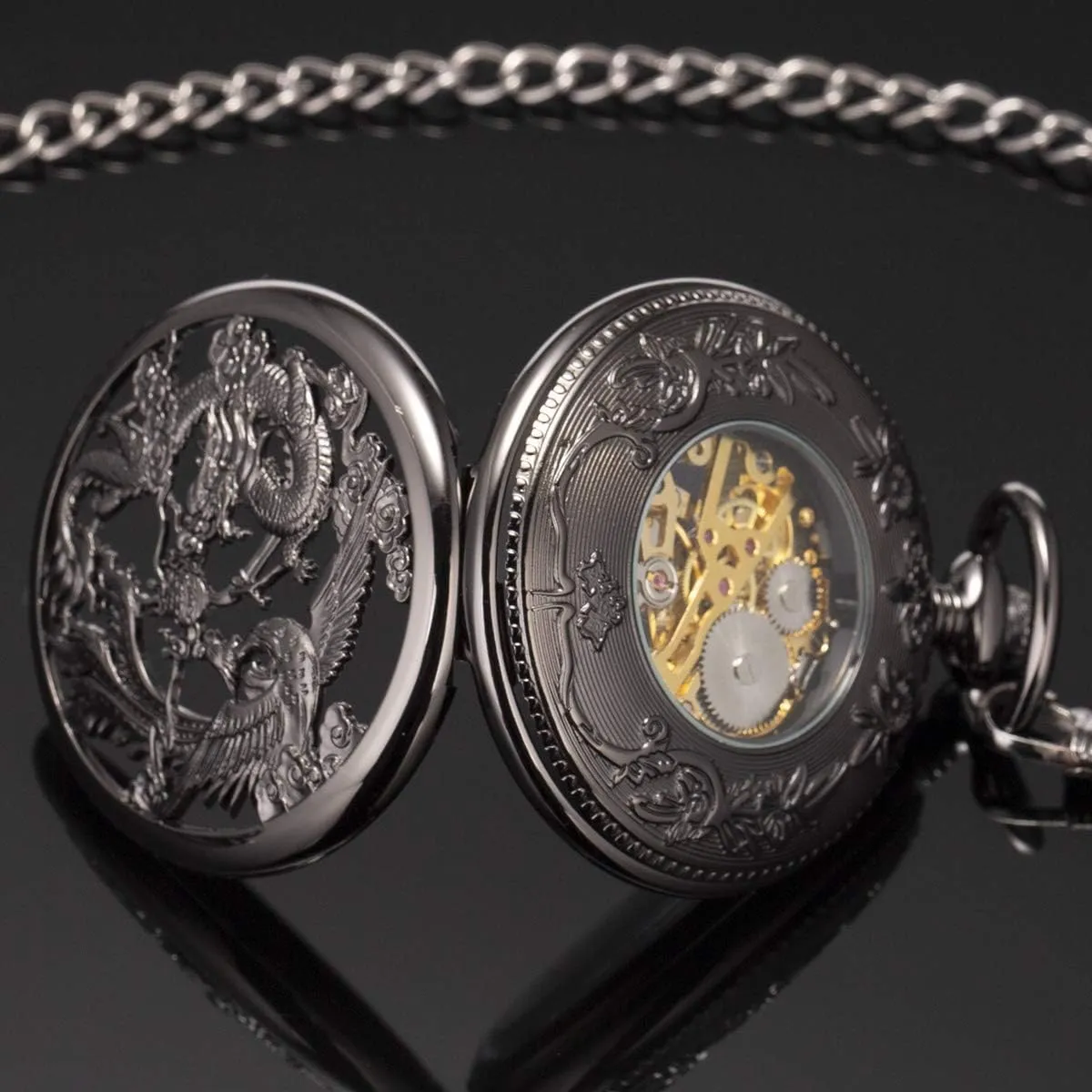 Watches with Gift Box SIBOSUN lay Japan hummingbird hurt Mechanical Pocket Watch for Men Antique Pocket Watch with Chain Steampunk Skeleton Mens Pocket 