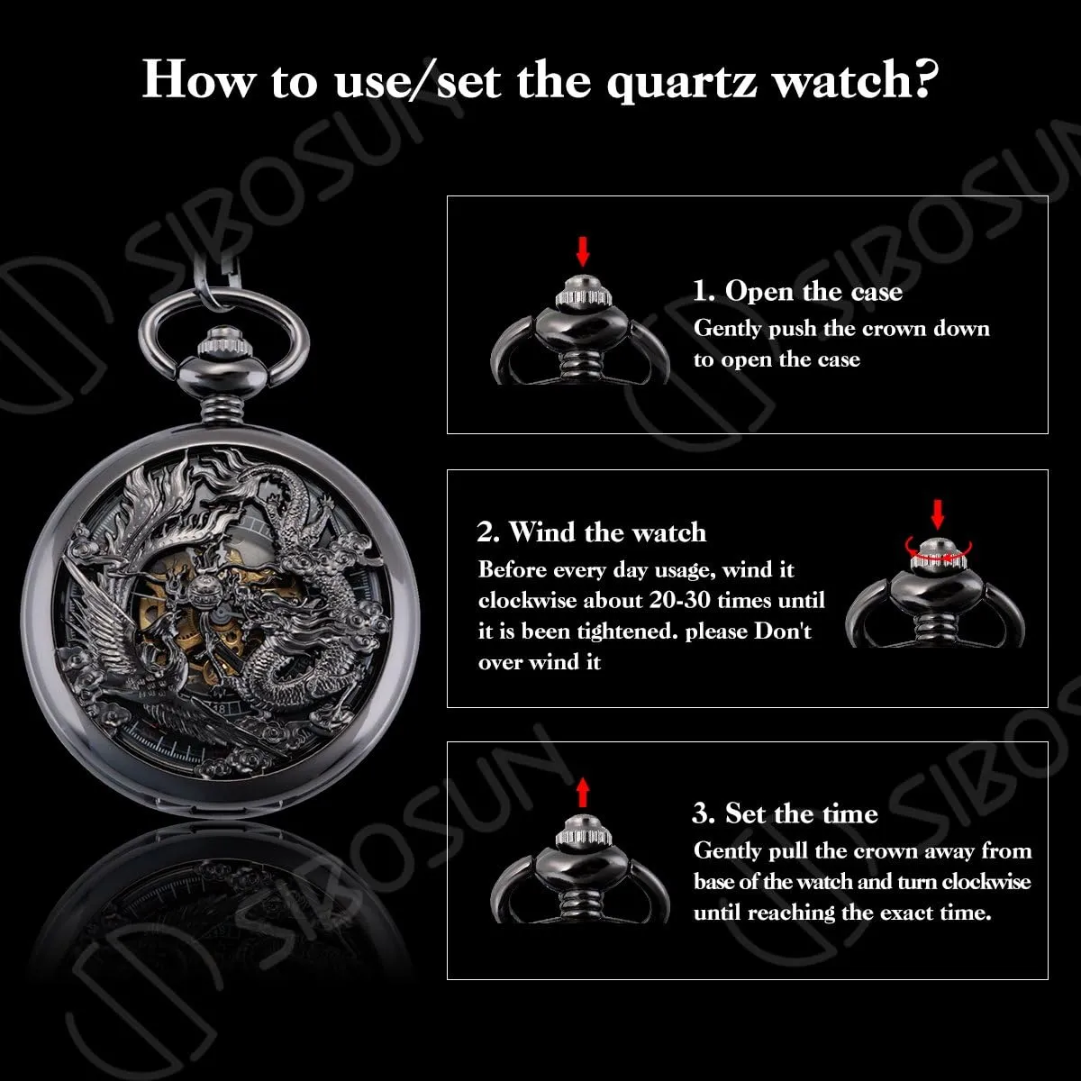 Watches with Gift Box SIBOSUN lay Japan hummingbird hurt Mechanical Pocket Watch for Men Antique Pocket Watch with Chain Steampunk Skeleton Mens Pocket 