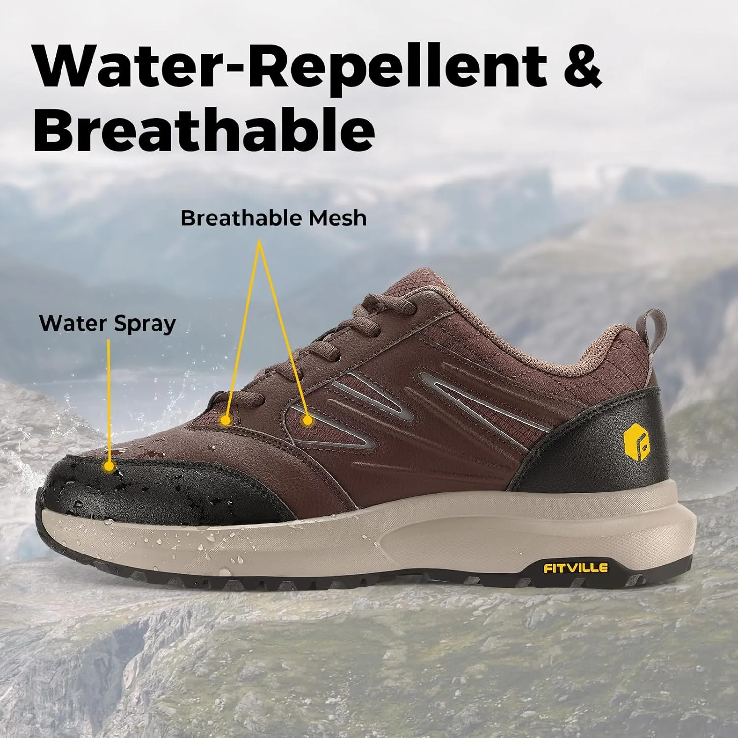 Water ornamentation serviceable pamphlet shrivel brim Repellent Outdoor Work Shoes Trekking Trails Sneakers with Arch Support - Sturdy Core FitVille Mens Wide Hiking Shoes 