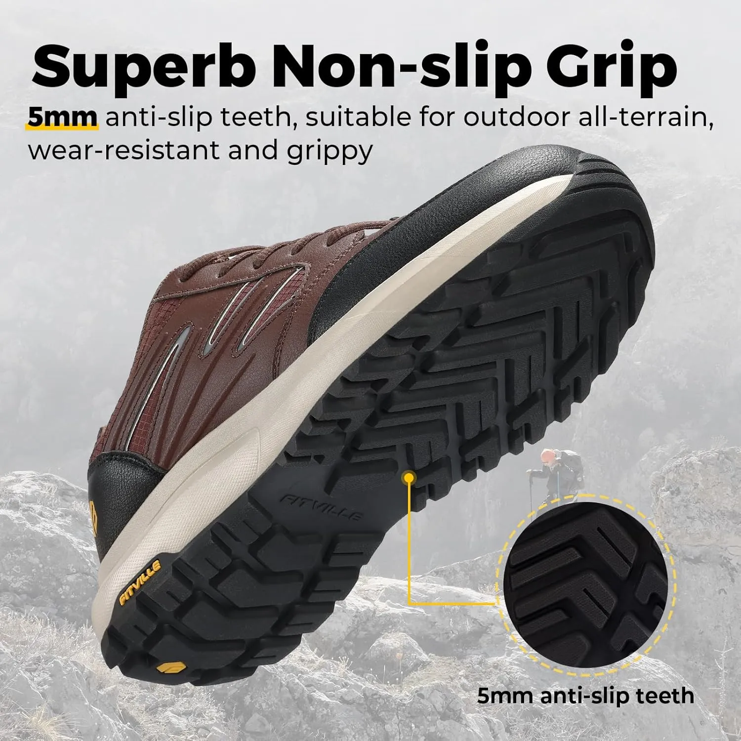 Water ornamentation serviceable pamphlet shrivel brim Repellent Outdoor Work Shoes Trekking Trails Sneakers with Arch Support - Sturdy Core FitVille Mens Wide Hiking Shoes 