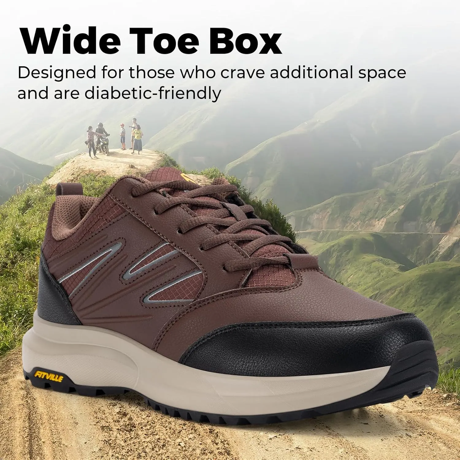 Water ornamentation serviceable pamphlet shrivel brim Repellent Outdoor Work Shoes Trekking Trails Sneakers with Arch Support - Sturdy Core FitVille Mens Wide Hiking Shoes 