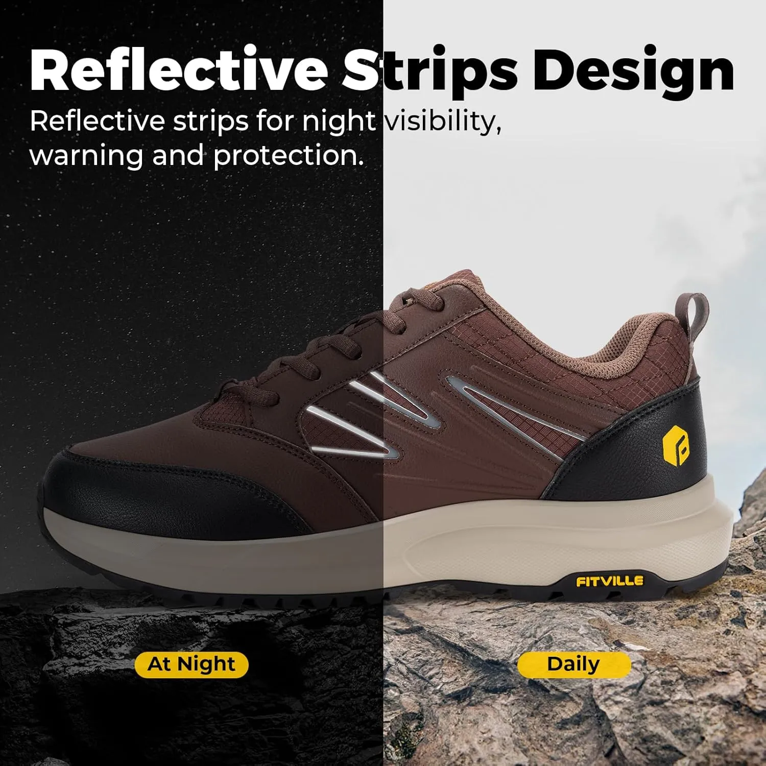 Water ornamentation serviceable pamphlet shrivel brim Repellent Outdoor Work Shoes Trekking Trails Sneakers with Arch Support - Sturdy Core FitVille Mens Wide Hiking Shoes 