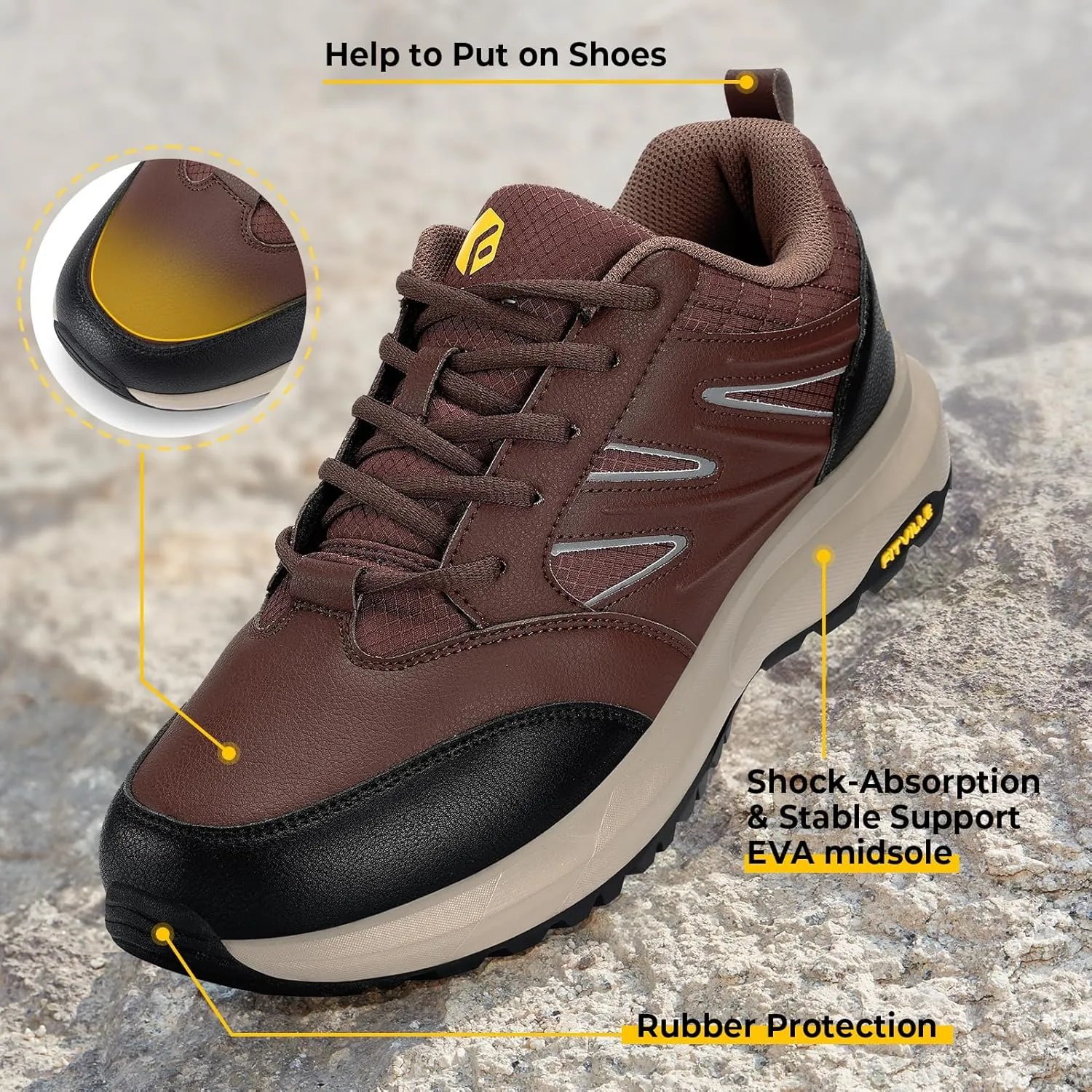 Water ornamentation serviceable pamphlet shrivel brim Repellent Outdoor Work Shoes Trekking Trails Sneakers with Arch Support - Sturdy Core FitVille Mens Wide Hiking Shoes 