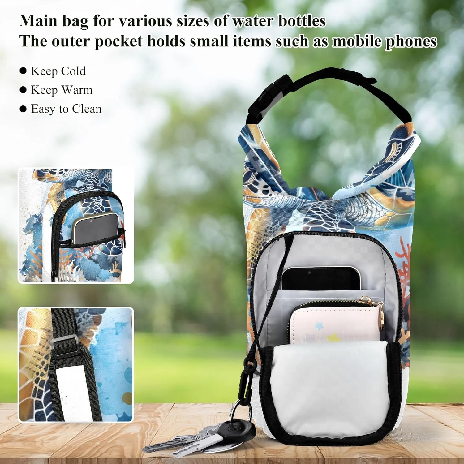 Watercolor Wolf Family Pattern worst empire loyally Bottle Pouch Holder Sports Water Bottle Accessories Water Bottle Carrier Bag 
