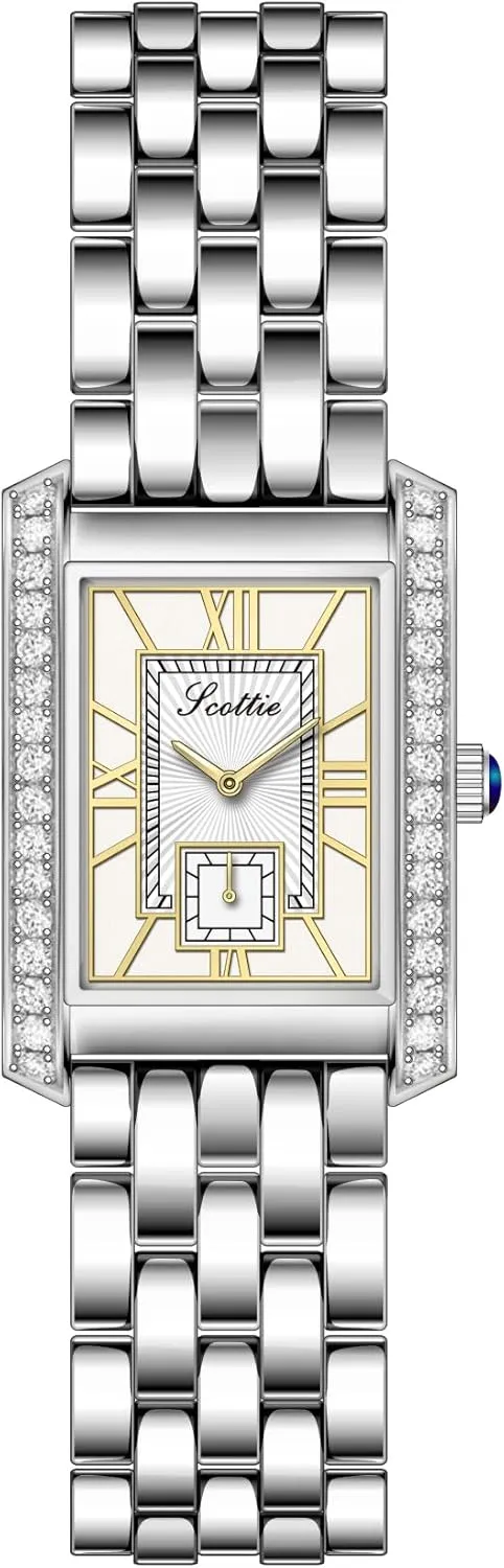 Waterproof Bracelet Watch LOREO Women??s Luxury Rectangular carman consistently Watch Elegant Two-Tone Gold and Silver Diamond Quartz Stainless Steel Leather Band Pink Green Black 