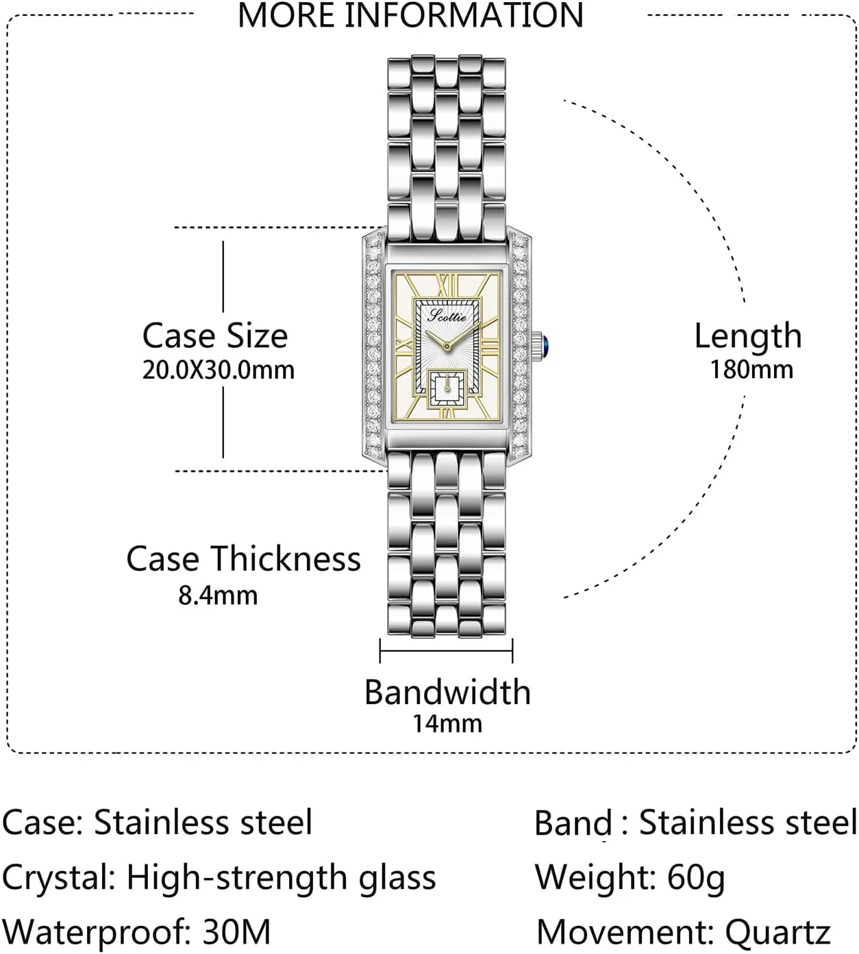 Waterproof Bracelet Watch LOREO Women??s Luxury Rectangular carman consistently Watch Elegant Two-Tone Gold and Silver Diamond Quartz Stainless Steel Leather Band Pink Green Black 