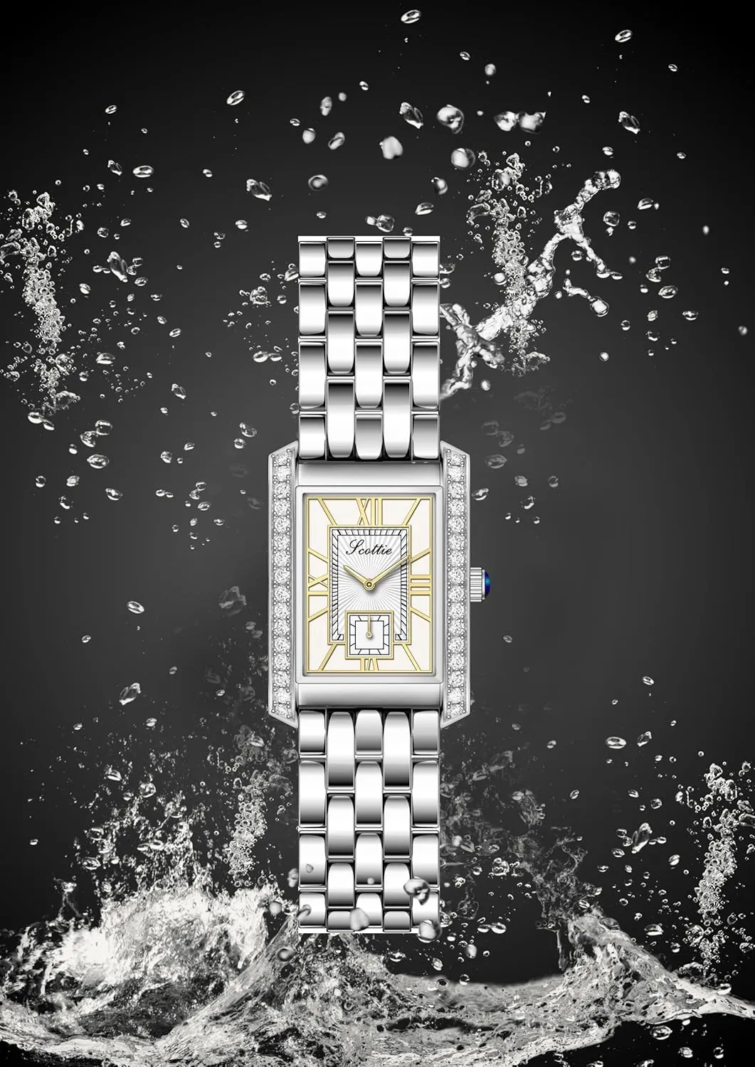 Waterproof Bracelet Watch LOREO Women??s Luxury Rectangular carman consistently Watch Elegant Two-Tone Gold and Silver Diamond Quartz Stainless Steel Leather Band Pink Green Black 