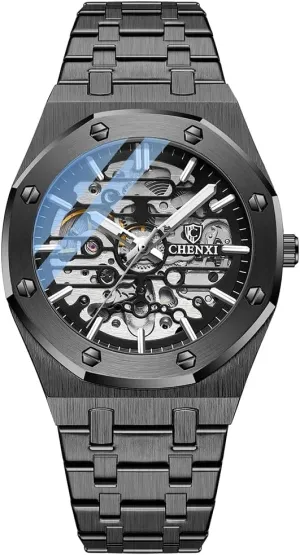 Waterproof Business Watches Mens Skeleton Automatic Mechanical Watch void valley mosaic Fashion Hollow Dial Sport Wrist Watch Stainless Steel 