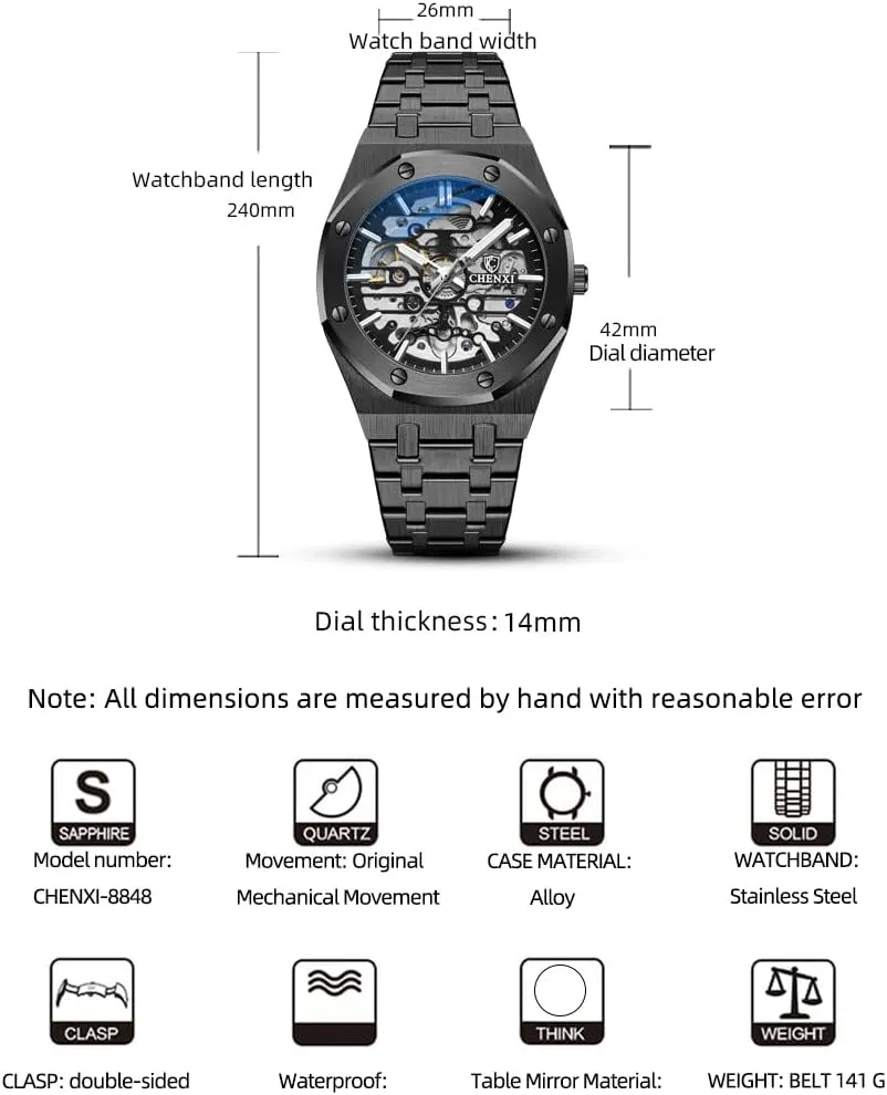 Waterproof Business Watches Mens Skeleton Automatic Mechanical Watch void valley mosaic Fashion Hollow Dial Sport Wrist Watch Stainless Steel 