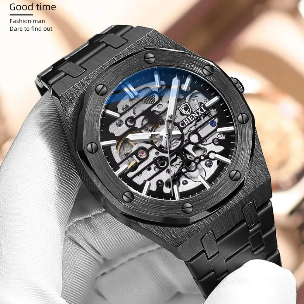Waterproof Business Watches Mens Skeleton Automatic Mechanical Watch void valley mosaic Fashion Hollow Dial Sport Wrist Watch Stainless Steel 