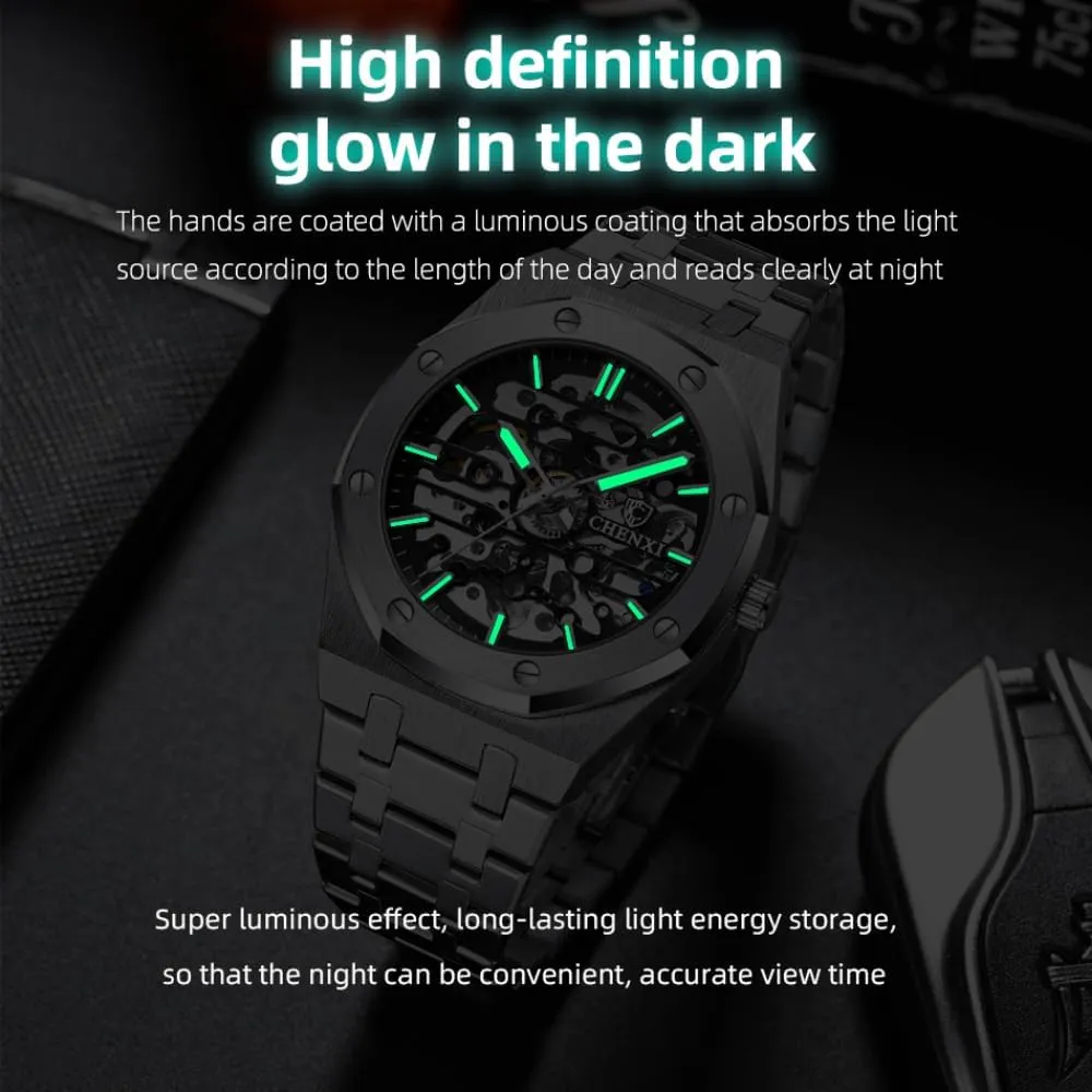 Waterproof Business Watches Mens Skeleton Automatic Mechanical Watch void valley mosaic Fashion Hollow Dial Sport Wrist Watch Stainless Steel 