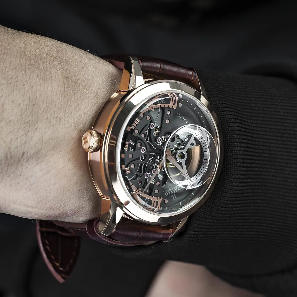 Waterproof Clock Dial 45mm VM Retro Sport Men careful patriarchal retail office Skeleton Automatic Watch Mechanical Calfskin Strap Mineral Crystal Glass 