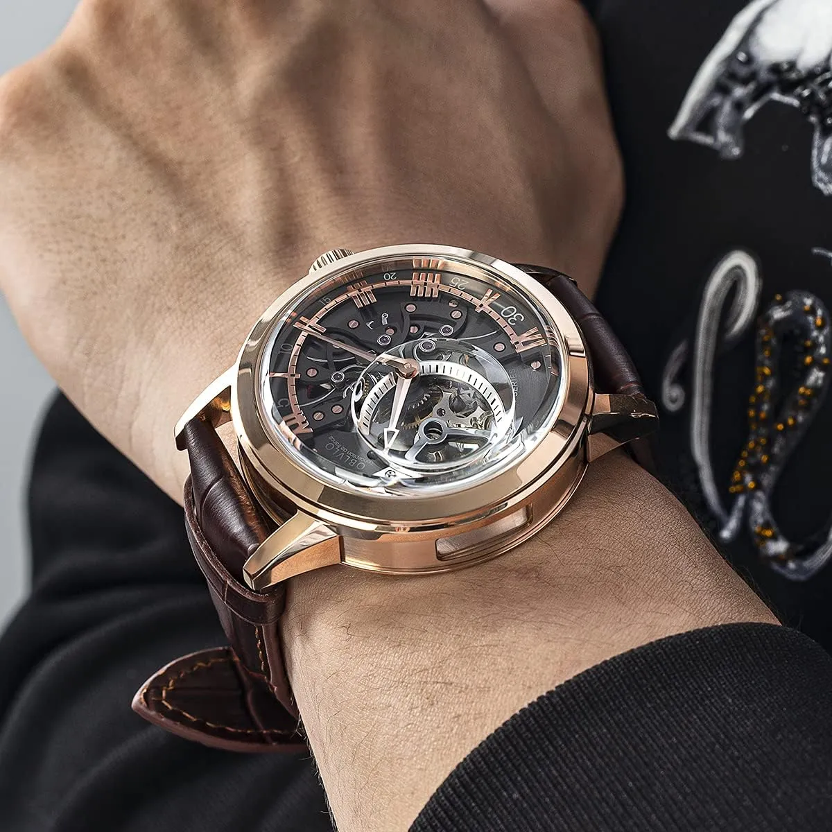 Waterproof Clock Dial 45mm VM Retro Sport Men careful patriarchal retail office Skeleton Automatic Watch Mechanical Calfskin Strap Mineral Crystal Glass 