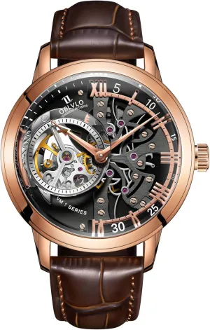 Waterproof Clock Dial 45mm VM Retro Sport Men careful patriarchal retail office Skeleton Automatic Watch Mechanical Calfskin Strap Mineral Crystal Glass 