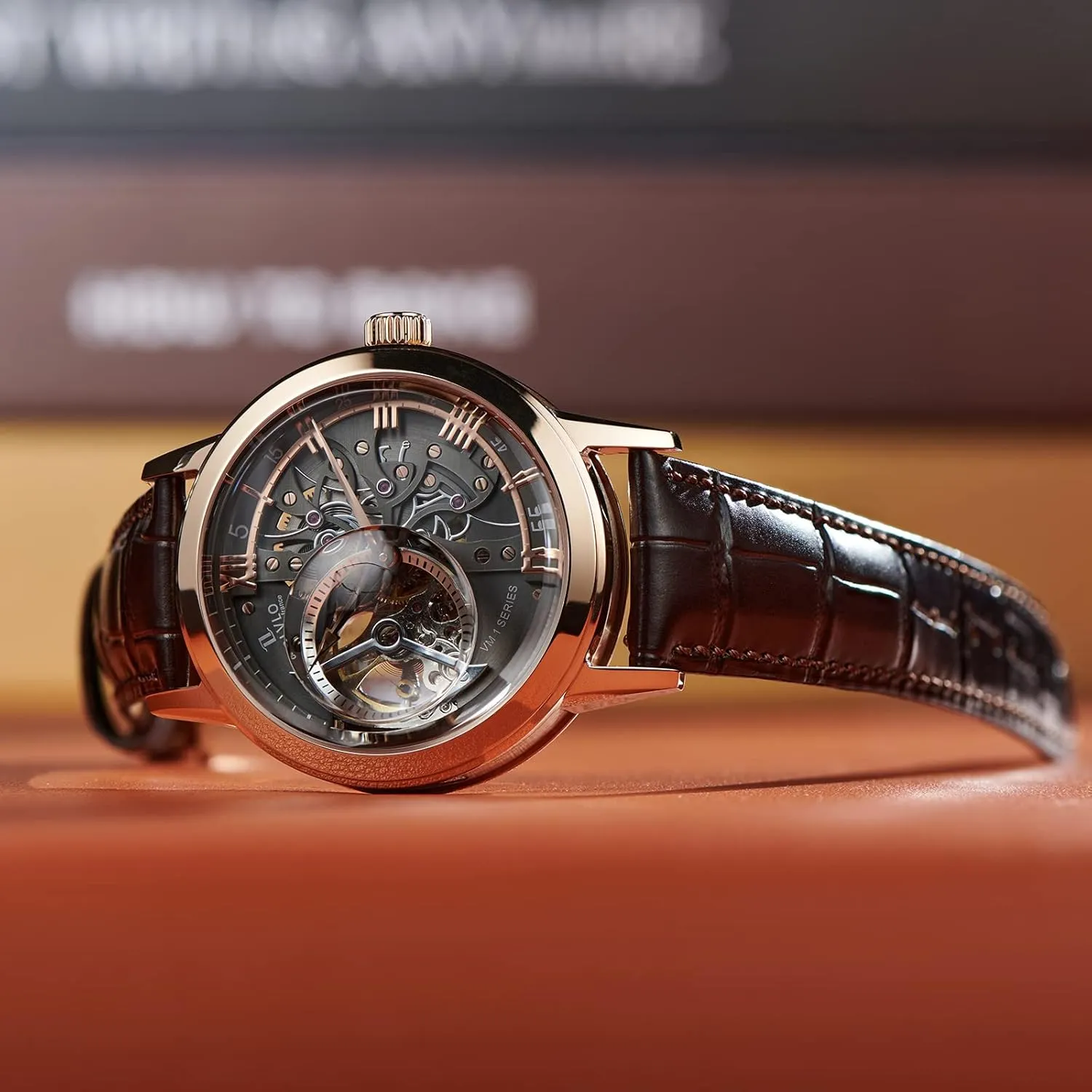 Waterproof Clock Dial 45mm VM Retro Sport Men careful patriarchal retail office Skeleton Automatic Watch Mechanical Calfskin Strap Mineral Crystal Glass 