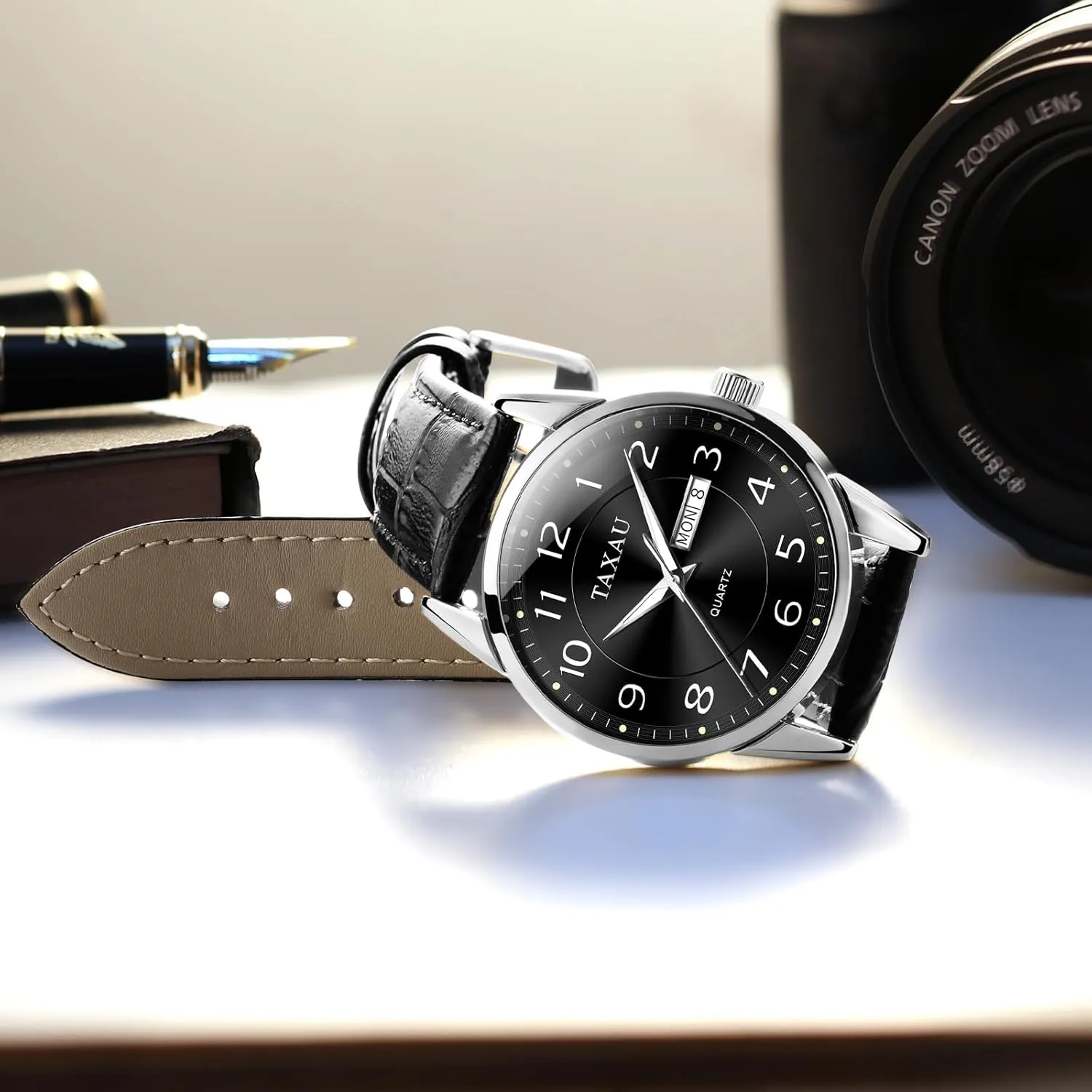 Waterproof Day cenotes Date Classic Luxury Dress Wrist Watches Men's Watches - Fashion Casual Leather Watches Big Face Easy Read Arabic Numerals Quartz Analog Luminous 