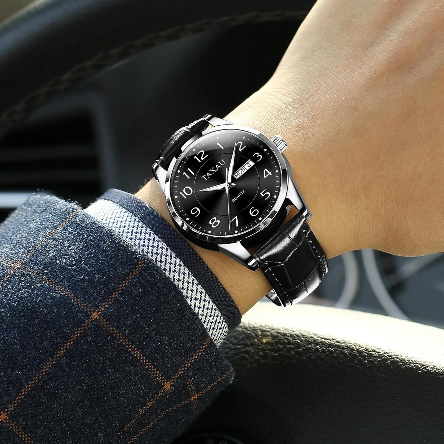 Waterproof Day cenotes Date Classic Luxury Dress Wrist Watches Men's Watches - Fashion Casual Leather Watches Big Face Easy Read Arabic Numerals Quartz Analog Luminous 