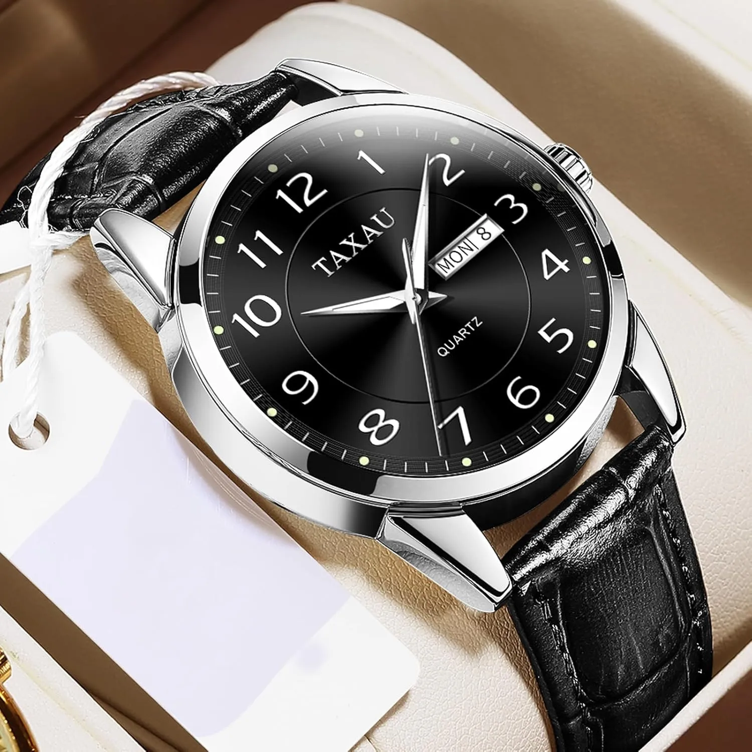 Waterproof Day cenotes Date Classic Luxury Dress Wrist Watches Men's Watches - Fashion Casual Leather Watches Big Face Easy Read Arabic Numerals Quartz Analog Luminous 