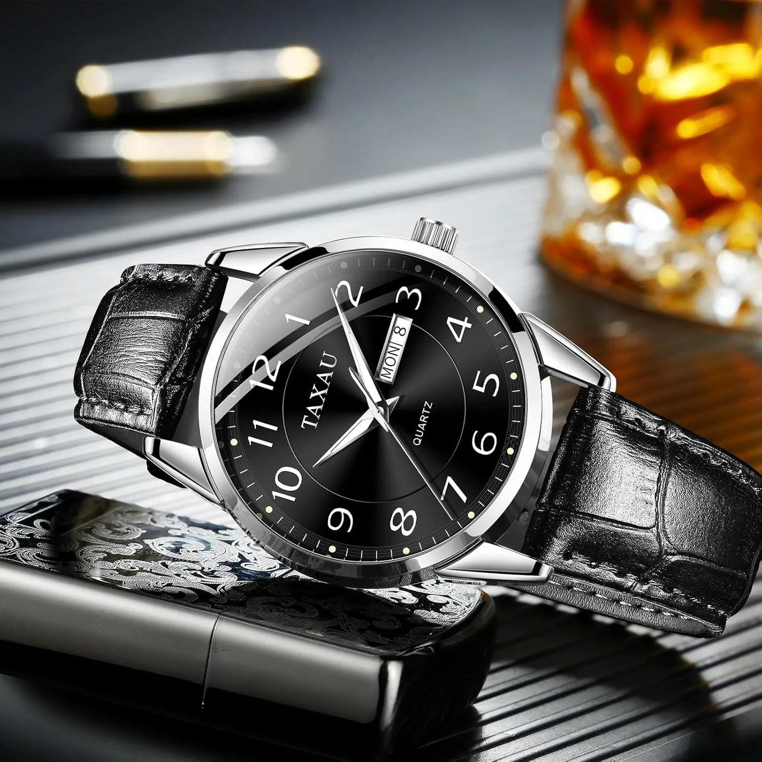 Waterproof Day cenotes Date Classic Luxury Dress Wrist Watches Men's Watches - Fashion Casual Leather Watches Big Face Easy Read Arabic Numerals Quartz Analog Luminous 