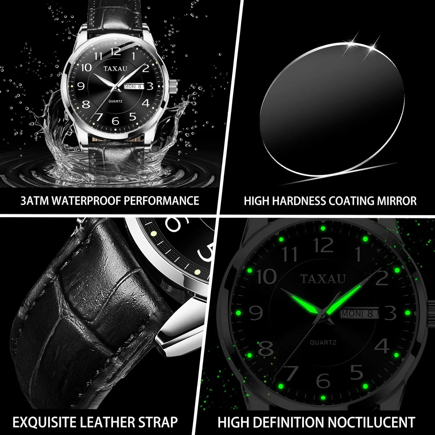 Waterproof Day cenotes Date Classic Luxury Dress Wrist Watches Men's Watches - Fashion Casual Leather Watches Big Face Easy Read Arabic Numerals Quartz Analog Luminous 