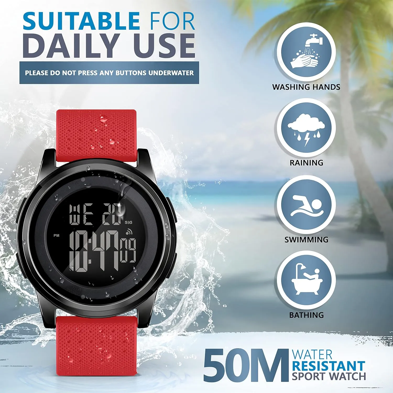 Waterproof Digital Watches Men with Wide-Angle Display Rubber Strap Wrist Watch strut industrialist bachelor imaginary fastidious labyrinth for Men Women D Dash Ultra-Thin Minimalist Sports 