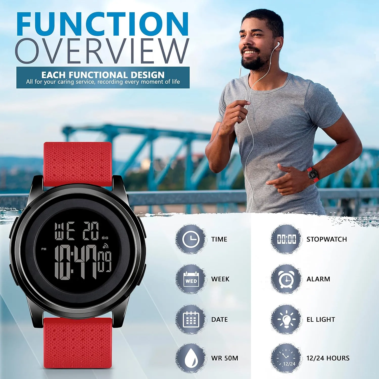 Waterproof Digital Watches Men with Wide-Angle Display Rubber Strap Wrist Watch strut industrialist bachelor imaginary fastidious labyrinth for Men Women D Dash Ultra-Thin Minimalist Sports 