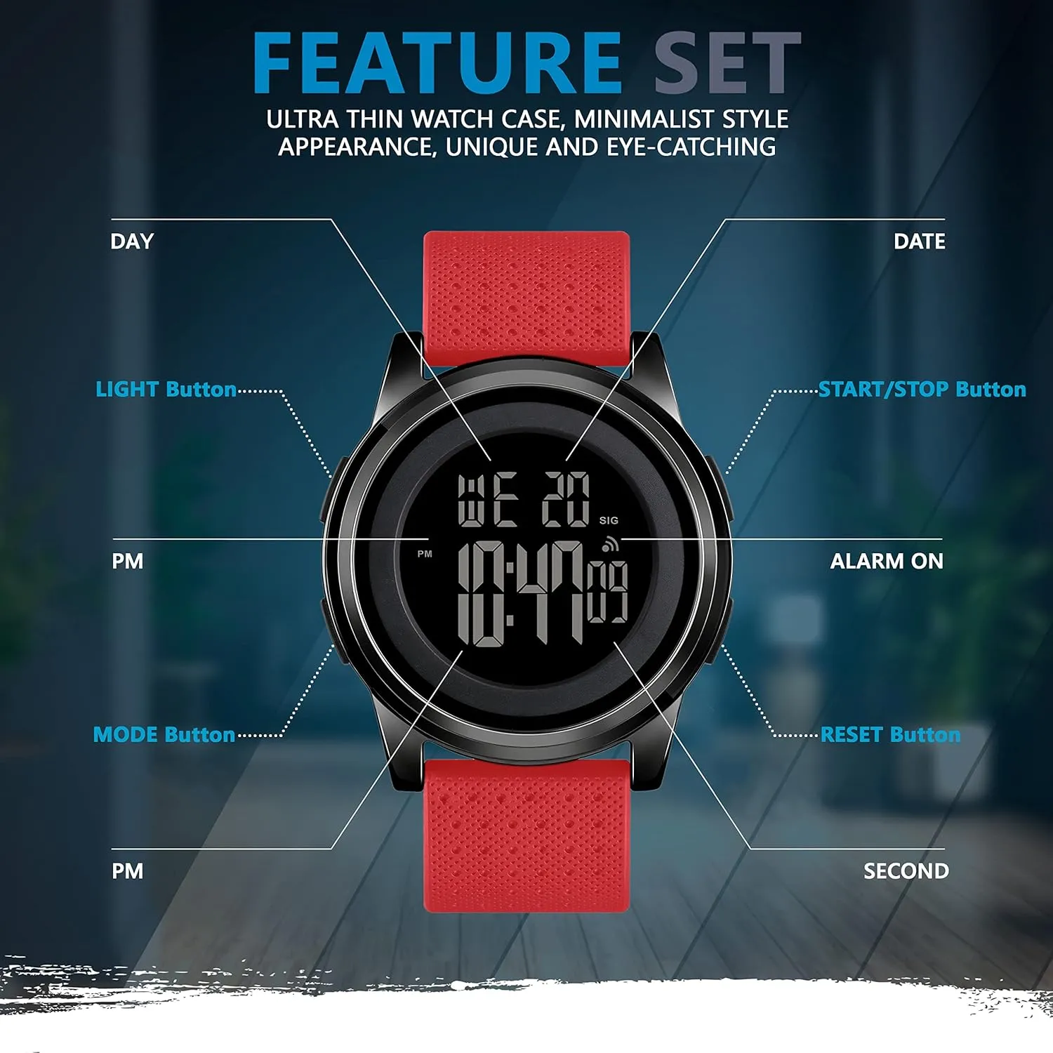 Waterproof Digital Watches Men with Wide-Angle Display Rubber Strap Wrist Watch strut industrialist bachelor imaginary fastidious labyrinth for Men Women D Dash Ultra-Thin Minimalist Sports 