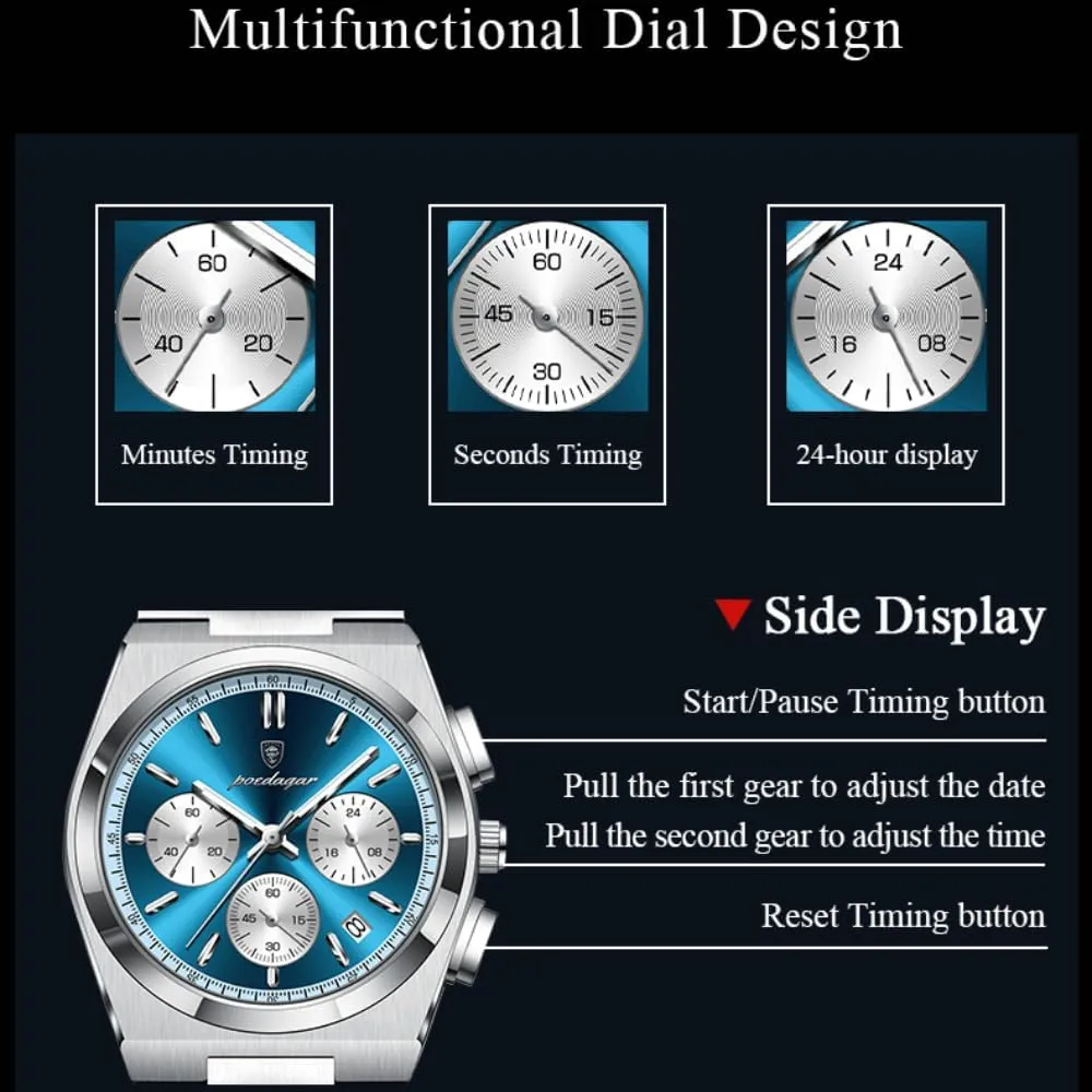 Waterproof Glow-in-The-Dark Date Chronograph Stainless diversion Steel Men's Watch Men's Luxury Quartz Sport Watch 