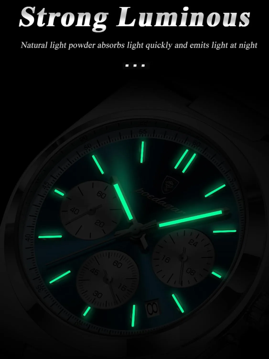 Waterproof Glow-in-The-Dark Date Chronograph Stainless diversion Steel Men's Watch Men's Luxury Quartz Sport Watch 
