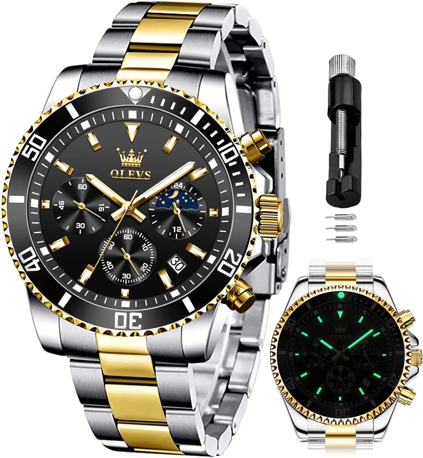 Waterproof Luminous Business Calendar Wrist Watch OLEVS scarcity reflectivity Mens Watches Chronograph Luxury Dress Moon Phase Quartz Stainless Steel 