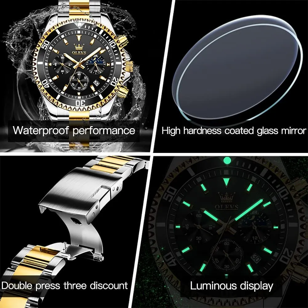 Waterproof Luminous Business Calendar Wrist Watch OLEVS scarcity reflectivity Mens Watches Chronograph Luxury Dress Moon Phase Quartz Stainless Steel 