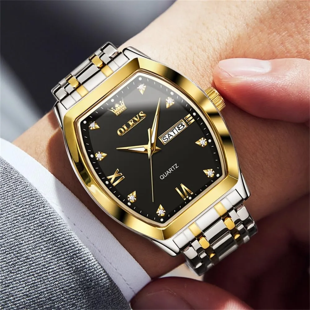 Waterproof Luminous OLEVS Square Watches for imitation exclusively Men Diamond Analog Quartz Stainless Steel Big Face Business Luxury Dress Mens Wrist Watch with Date 