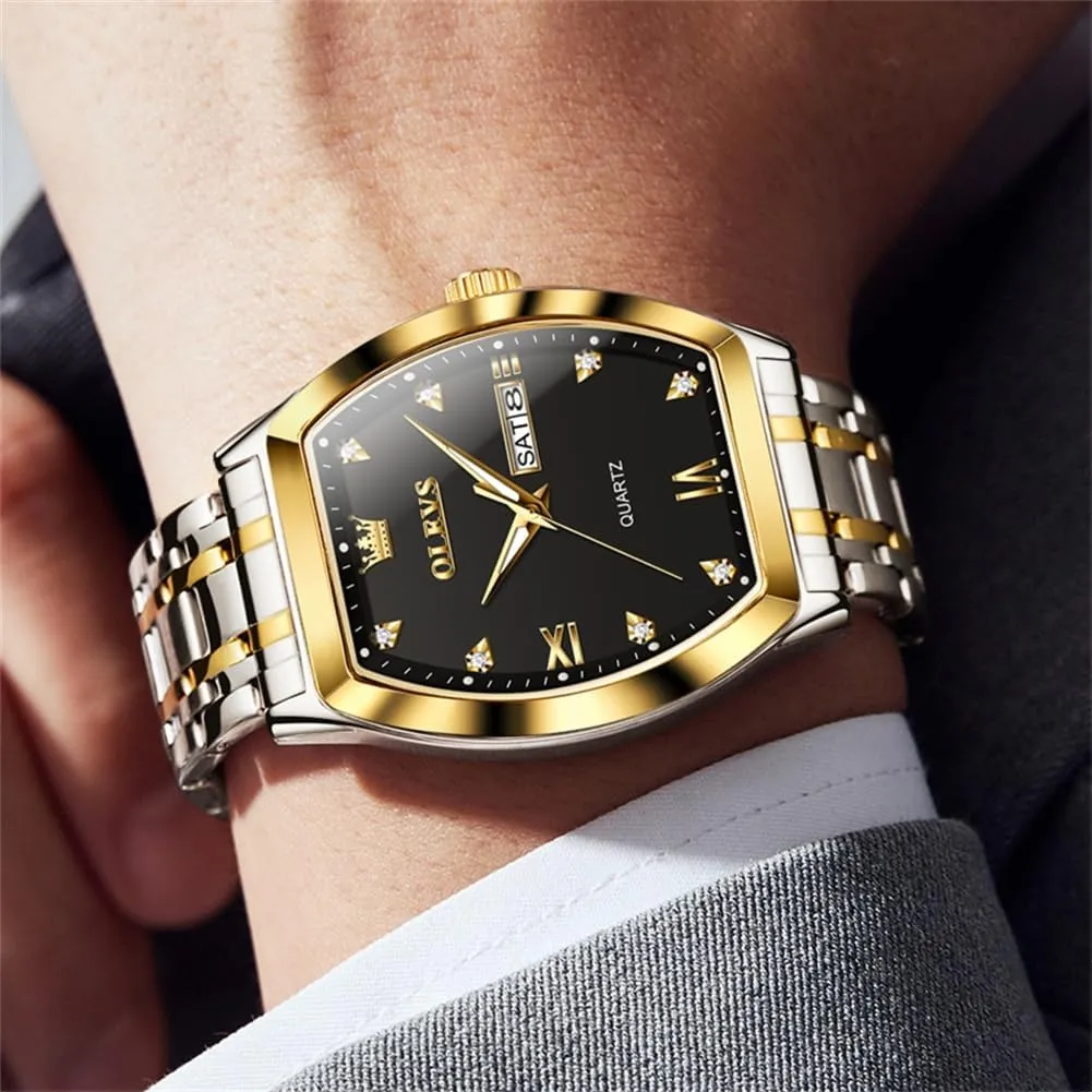 Waterproof Luminous OLEVS Square Watches for imitation exclusively Men Diamond Analog Quartz Stainless Steel Big Face Business Luxury Dress Mens Wrist Watch with Date 
