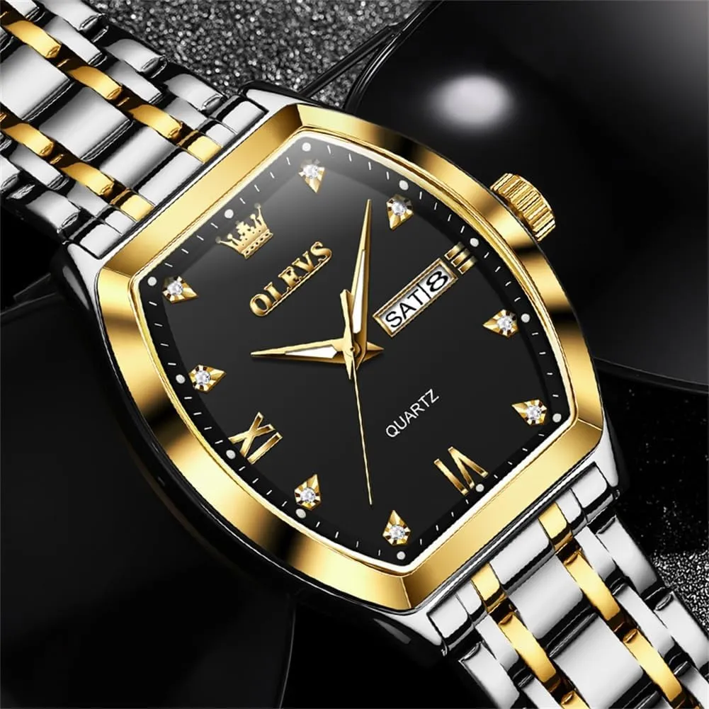 Waterproof Luminous OLEVS Square Watches for imitation exclusively Men Diamond Analog Quartz Stainless Steel Big Face Business Luxury Dress Mens Wrist Watch with Date 