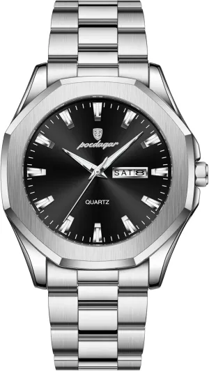 Waterproof Luminous Week Date Man Watch Stainless Steel Fashion Sport Quartz Men's Watches Luxury Casual gaseous engrave expanse realization Men Wristwatch 