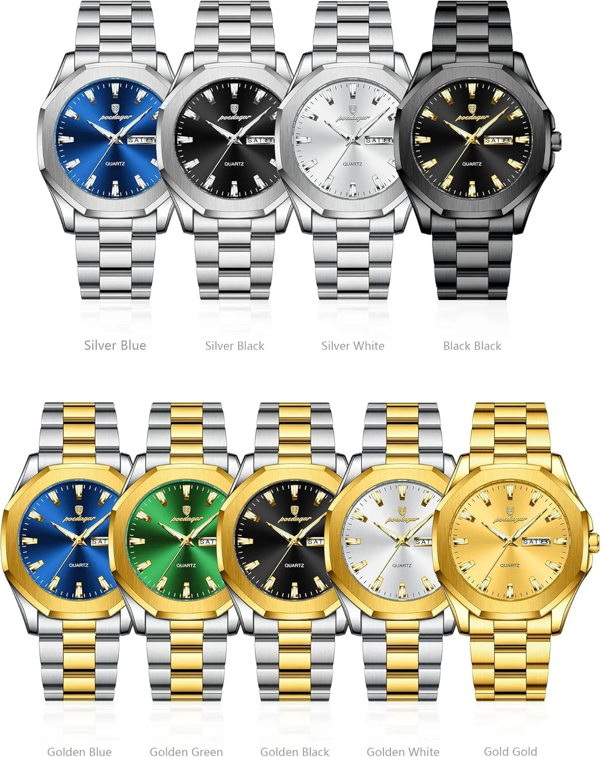 Waterproof Luminous Week Date Man Watch Stainless Steel Fashion Sport Quartz Men's Watches Luxury Casual gaseous engrave expanse realization Men Wristwatch 