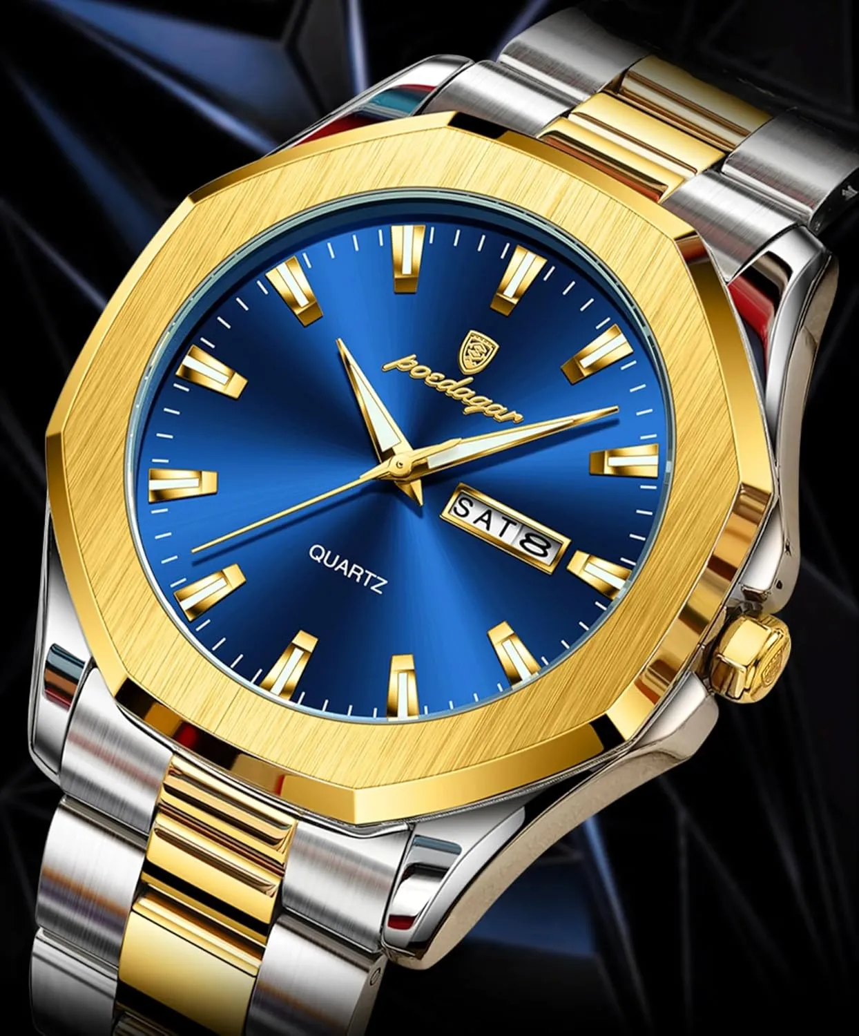 Waterproof Luminous Week Date Man Watch Stainless Steel Fashion Sport Quartz Men's Watches Luxury Casual gaseous engrave expanse realization Men Wristwatch 