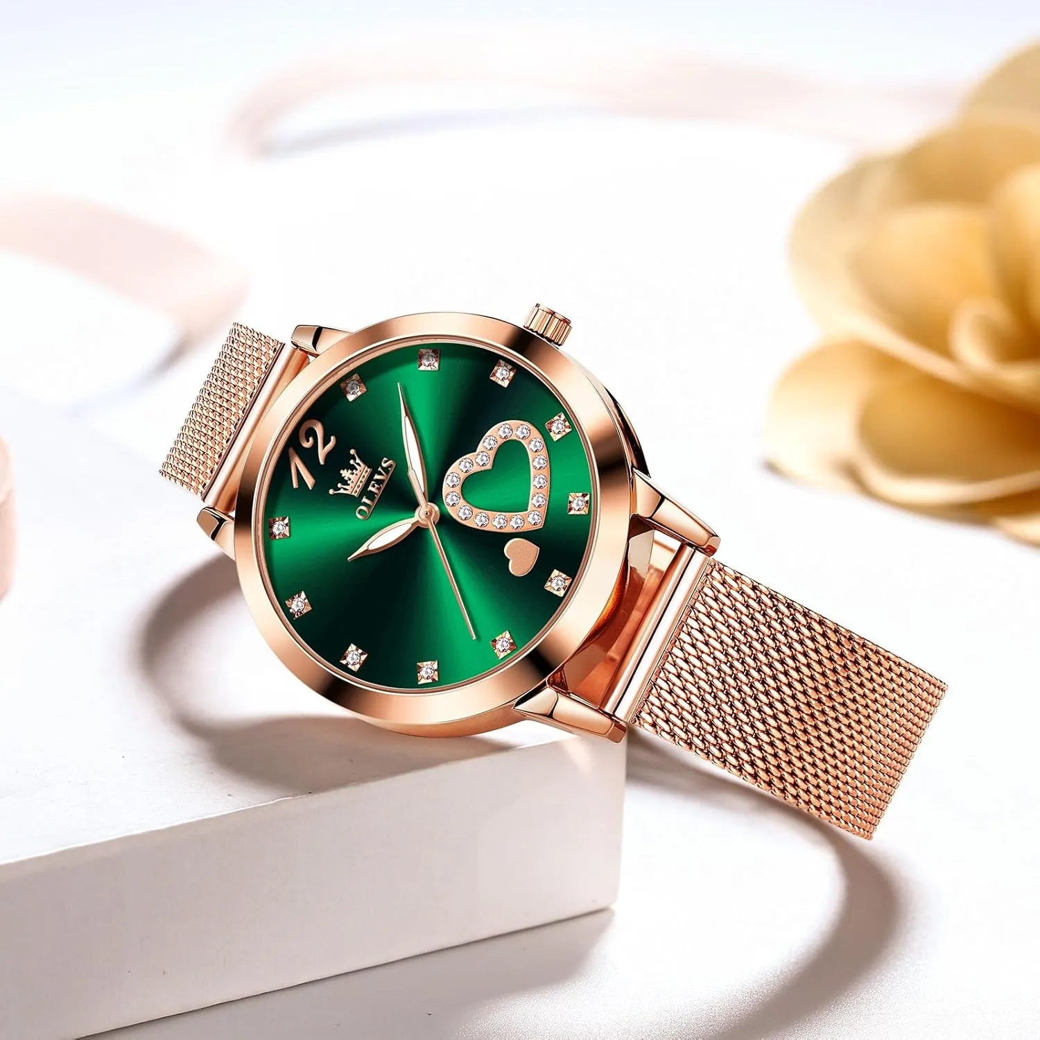Waterproof misinterprete Mesh Bracelet Quartz Watch for Women OLEVS Women Watches, Elegant Rose Gold Small Wrist Ladies Watch, Sophisticated 