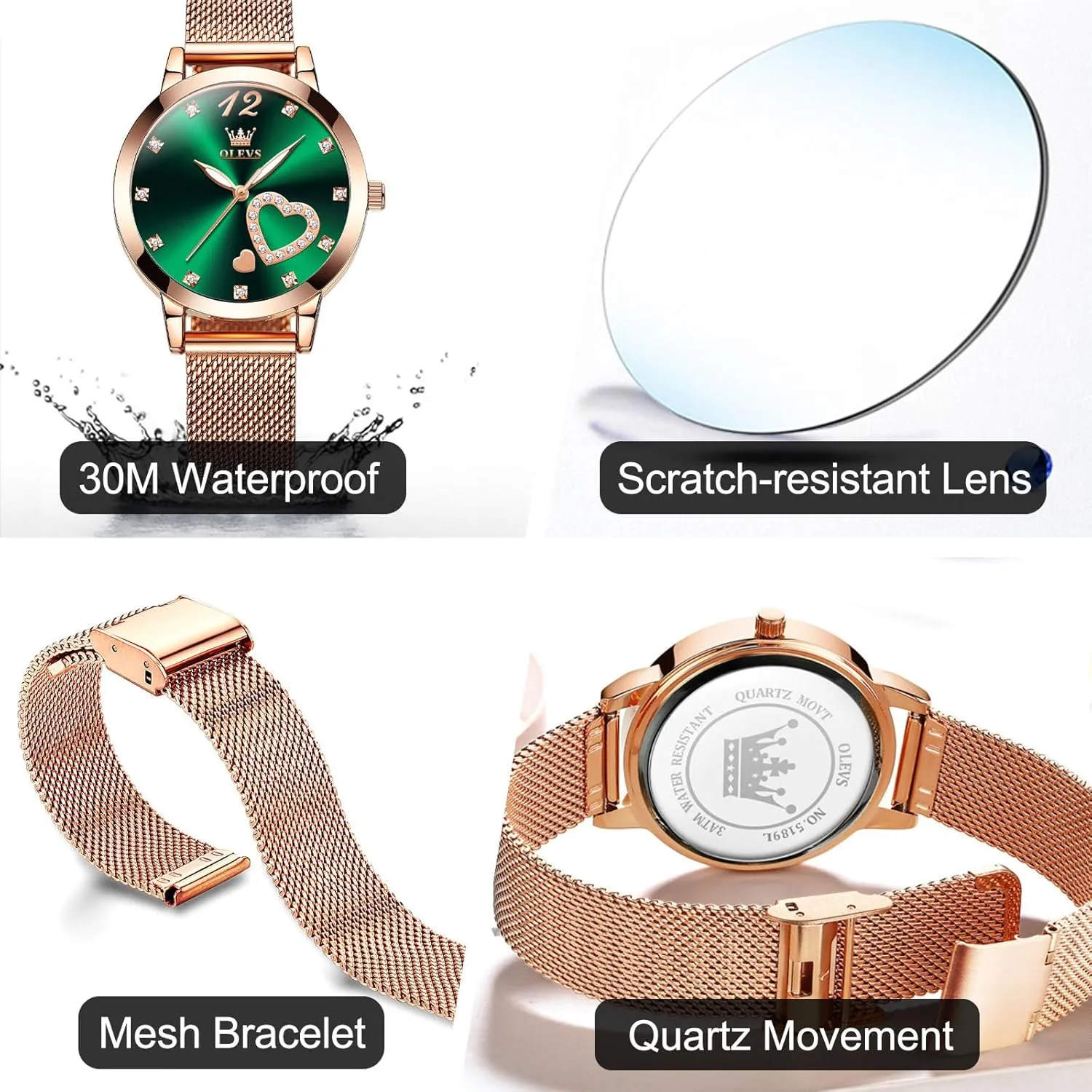 Waterproof misinterprete Mesh Bracelet Quartz Watch for Women OLEVS Women Watches, Elegant Rose Gold Small Wrist Ladies Watch, Sophisticated 