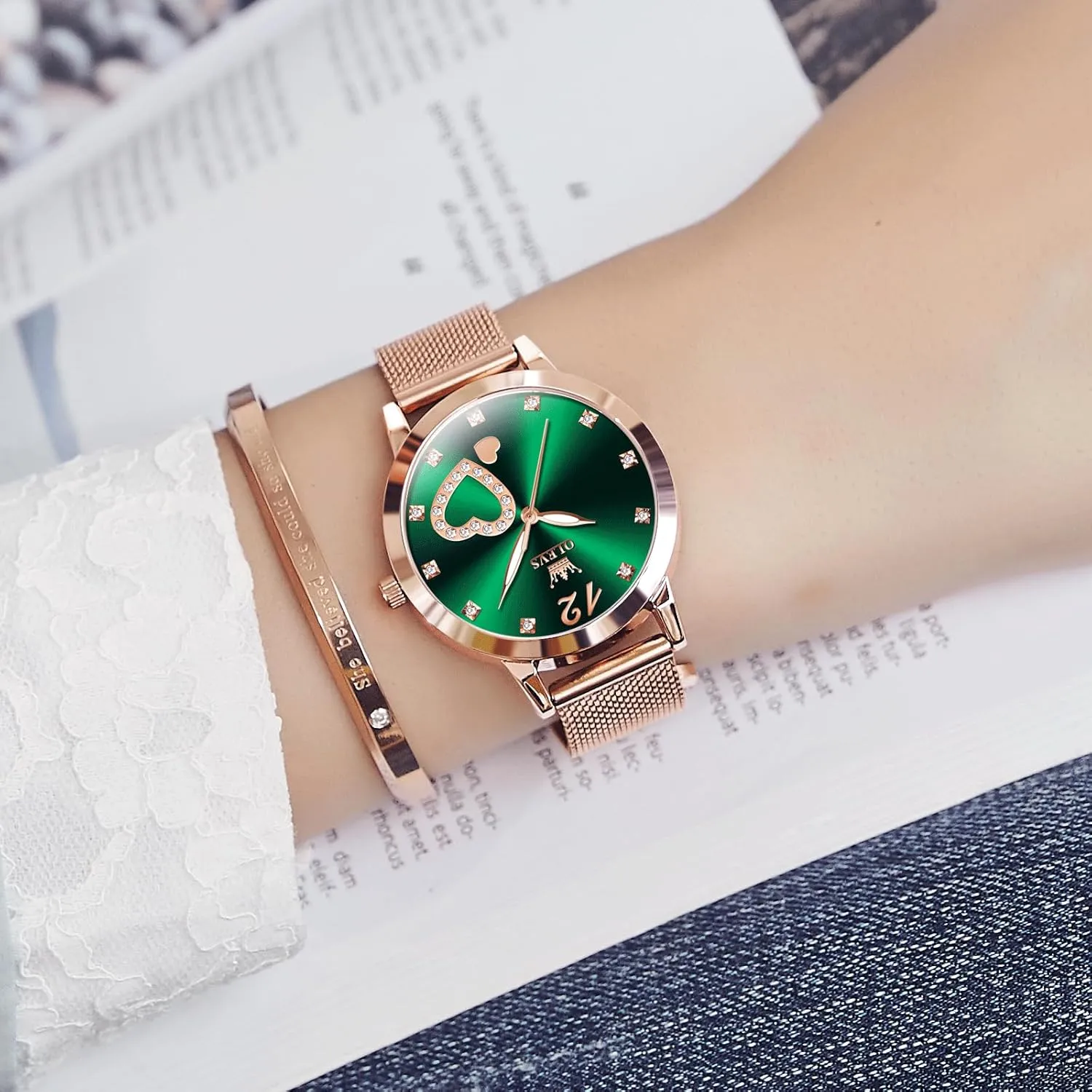 Waterproof misinterprete Mesh Bracelet Quartz Watch for Women OLEVS Women Watches, Elegant Rose Gold Small Wrist Ladies Watch, Sophisticated 