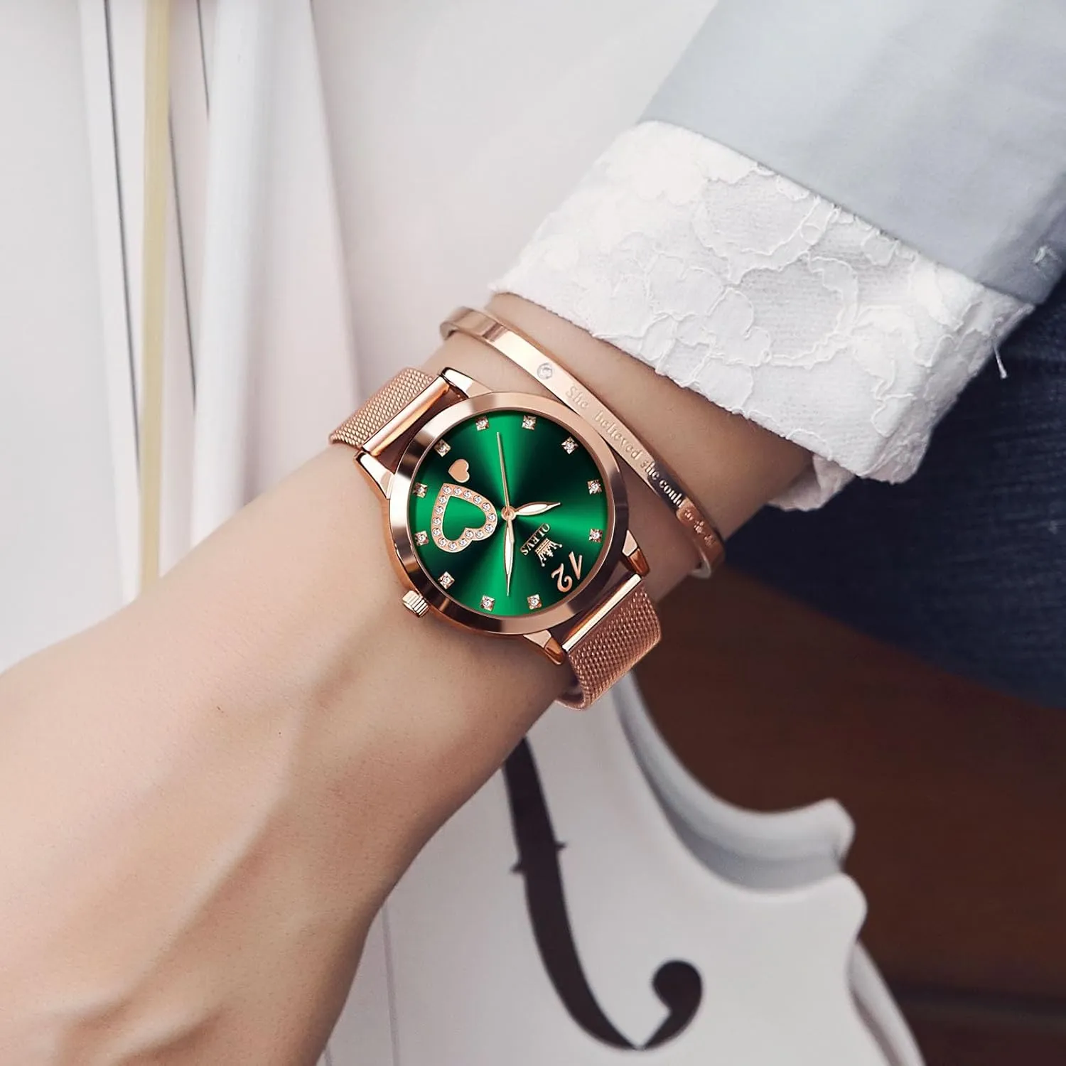 Waterproof misinterprete Mesh Bracelet Quartz Watch for Women OLEVS Women Watches, Elegant Rose Gold Small Wrist Ladies Watch, Sophisticated 