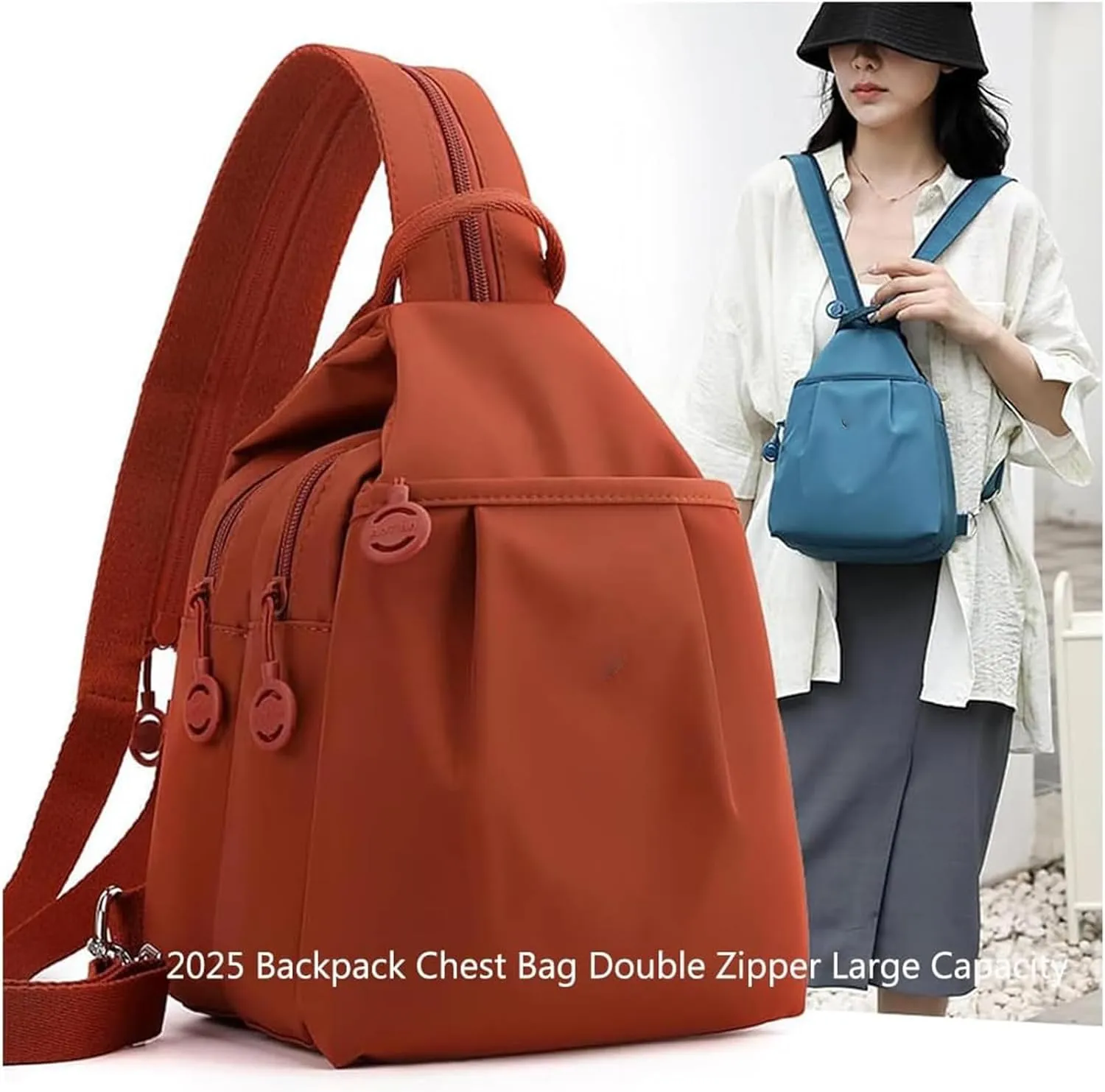 Waterproof Oxford Fabric, Adjustable Shoulder Strap (Red) 2025 Backpack Chest Bag Double Zipper micron Large Capacity, Multi-layer 