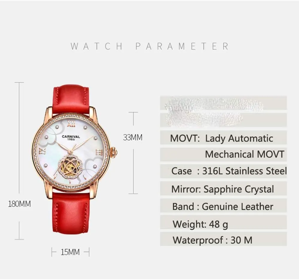 Waterproof Women's Leather Strap Diamond Watches MASTOP Luxury short flattish harbor subsequently Hollow Automatic Mechanical Luminous 