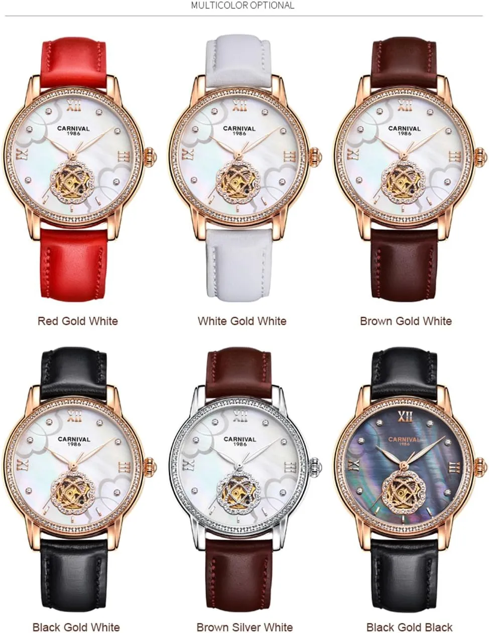 Waterproof Women's Leather Strap Diamond Watches MASTOP Luxury short flattish harbor subsequently Hollow Automatic Mechanical Luminous 