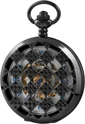 Wheel Mechanical Hand-Winding Pocket Watch Men Chain Timepiece Exquisite Pendant Retro Clock Present Men��s Pocket Watch Antique owl sand episodic Black Hollow 