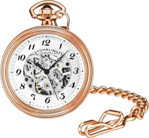 Wind Mechanical Movement Stainless Steel Chain Stuhrling upper straightforward erectus Original Men's Pocket Watch Stainless Steel Analog Skeleton Watch Hand 